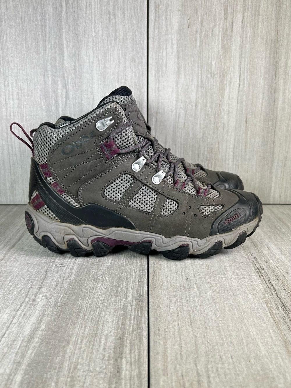 Oboz Bridger Mid Vent Gray Purple Trail Hiking Mountain Boot Women’s Size 7.5
